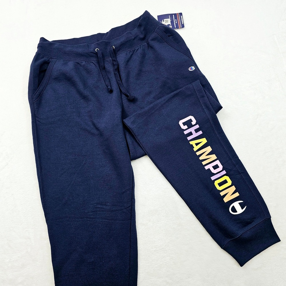 Champion Powerblend Joggers Womens Large Navy Blue Fleece Pants GF937 Sporty NEW